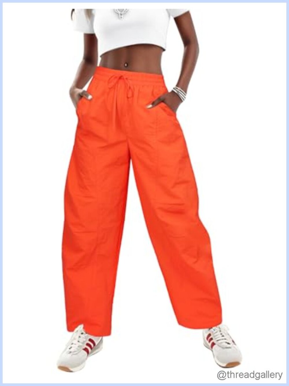 Womens High Waist Loose Barrel Parachute Cargo Pants Nylon Drawstring Hiking